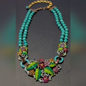 Heidi Daus Turquoise and Multicolor Floral Necklace